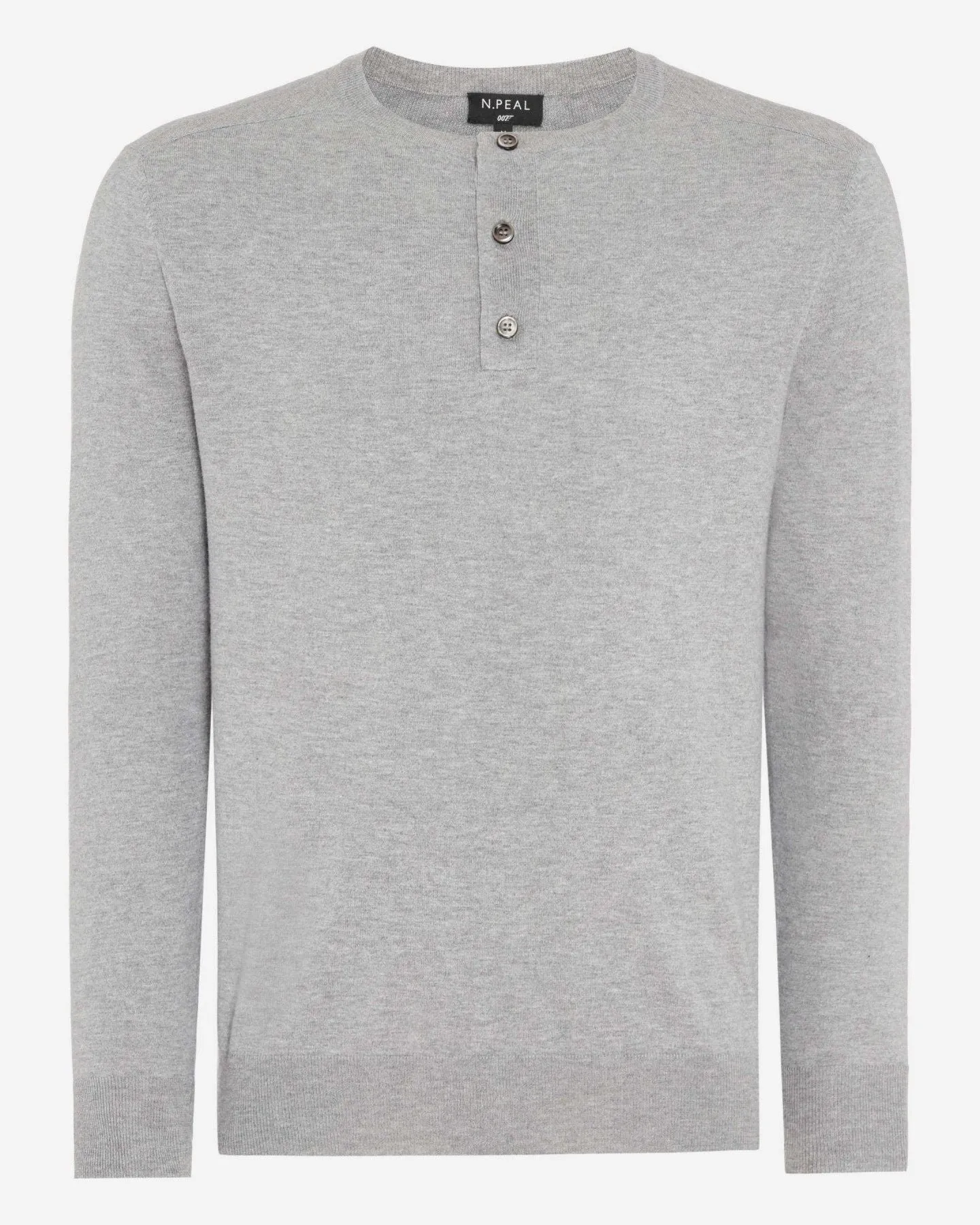 007 Round Neck Cotton Cashmere Henley Light Grey