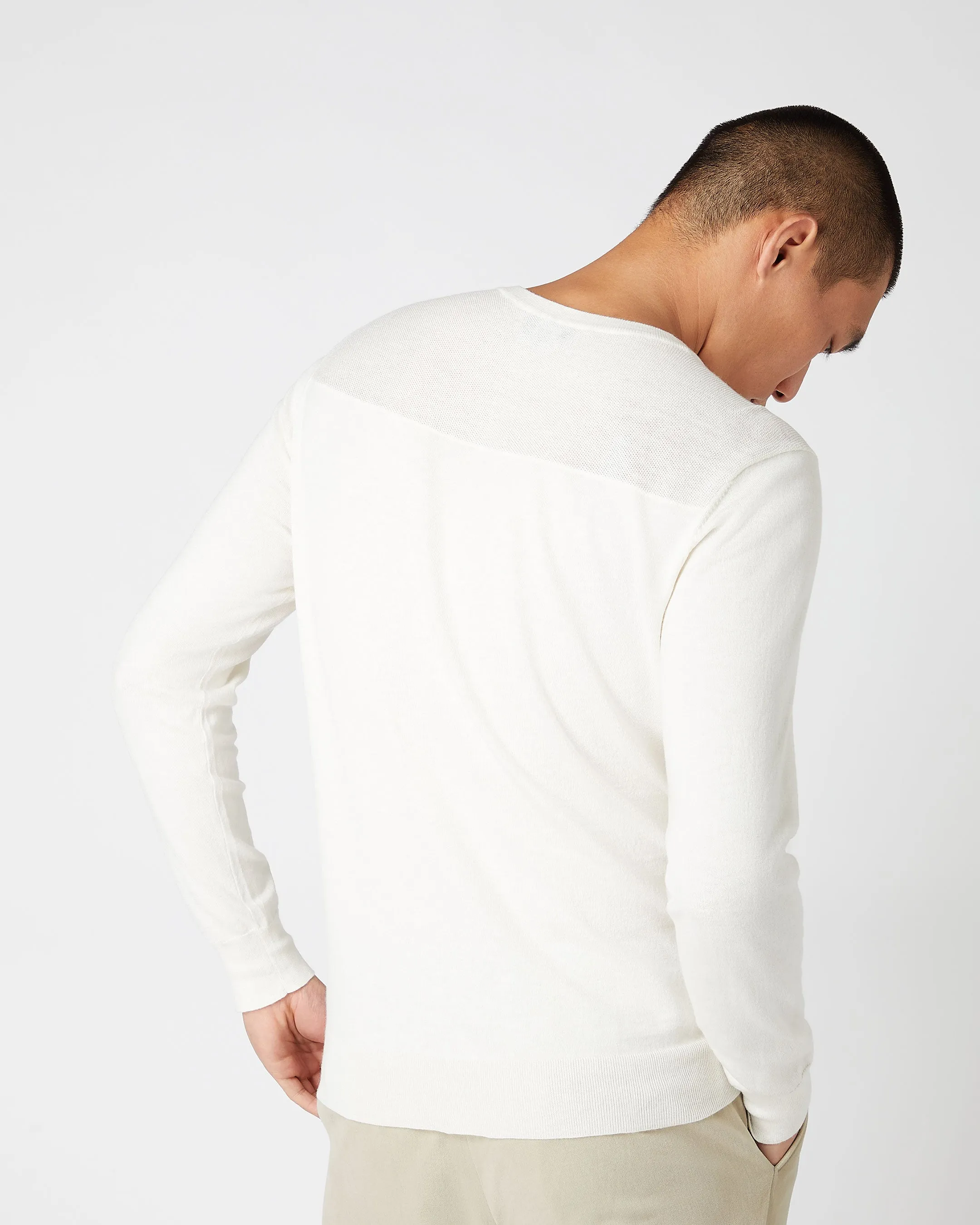 007 Round Neck Cotton Cashmere Henley New Ivory White