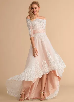 A-Line Asymmetrical Tulle Maisie Lace With Dress Wedding Satin Wedding Dresses Sequins