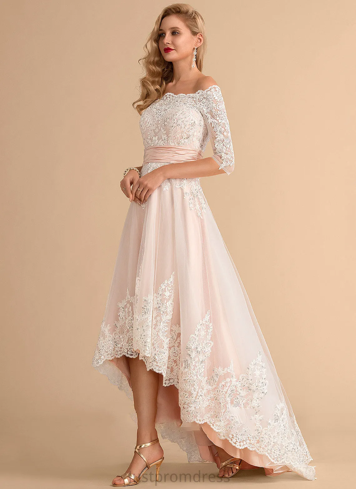 A-Line Asymmetrical Tulle Maisie Lace With Dress Wedding Satin Wedding Dresses Sequins