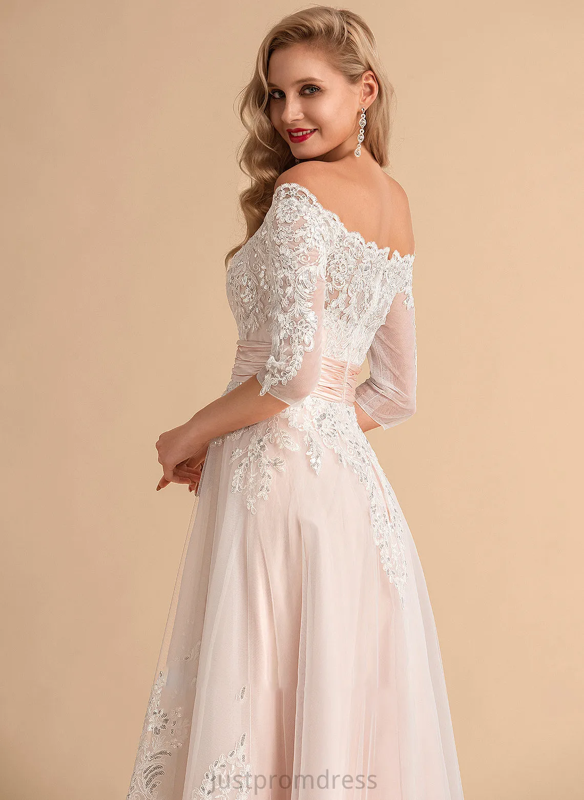 A-Line Asymmetrical Tulle Maisie Lace With Dress Wedding Satin Wedding Dresses Sequins