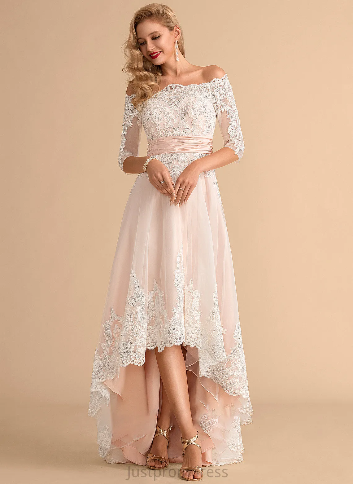 A-Line Asymmetrical Tulle Maisie Lace With Dress Wedding Satin Wedding Dresses Sequins