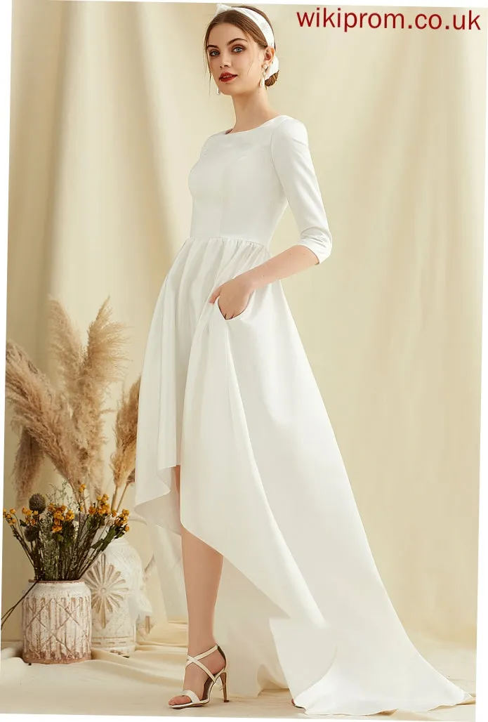 A-Line Neck With Dress Aliyah Wedding Asymmetrical Wedding Dresses Satin Scoop Pockets