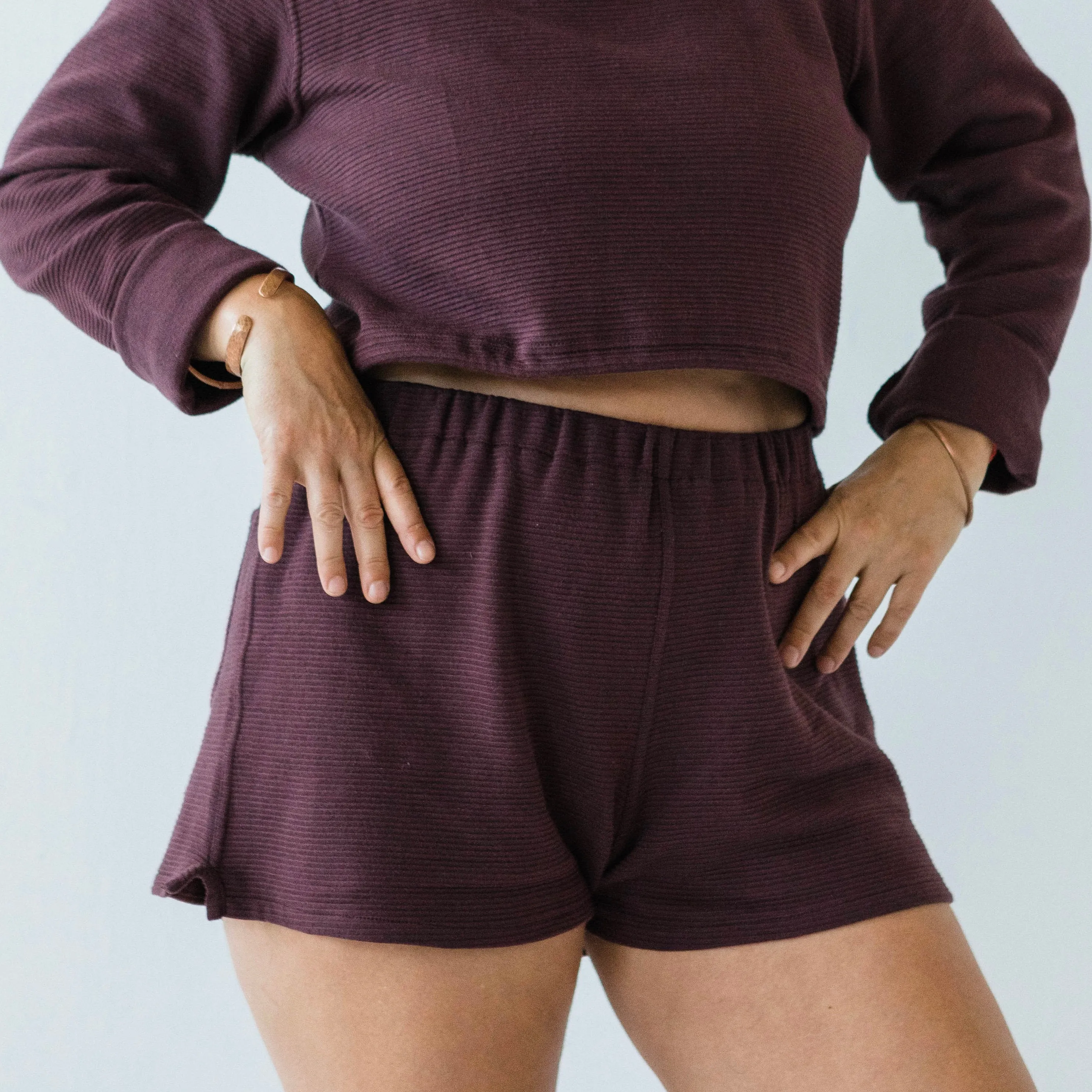 Acacia Set - Shorts and Long Sleeve Crop Top Set - 100% Organic Cotton Knit Corduroy Set