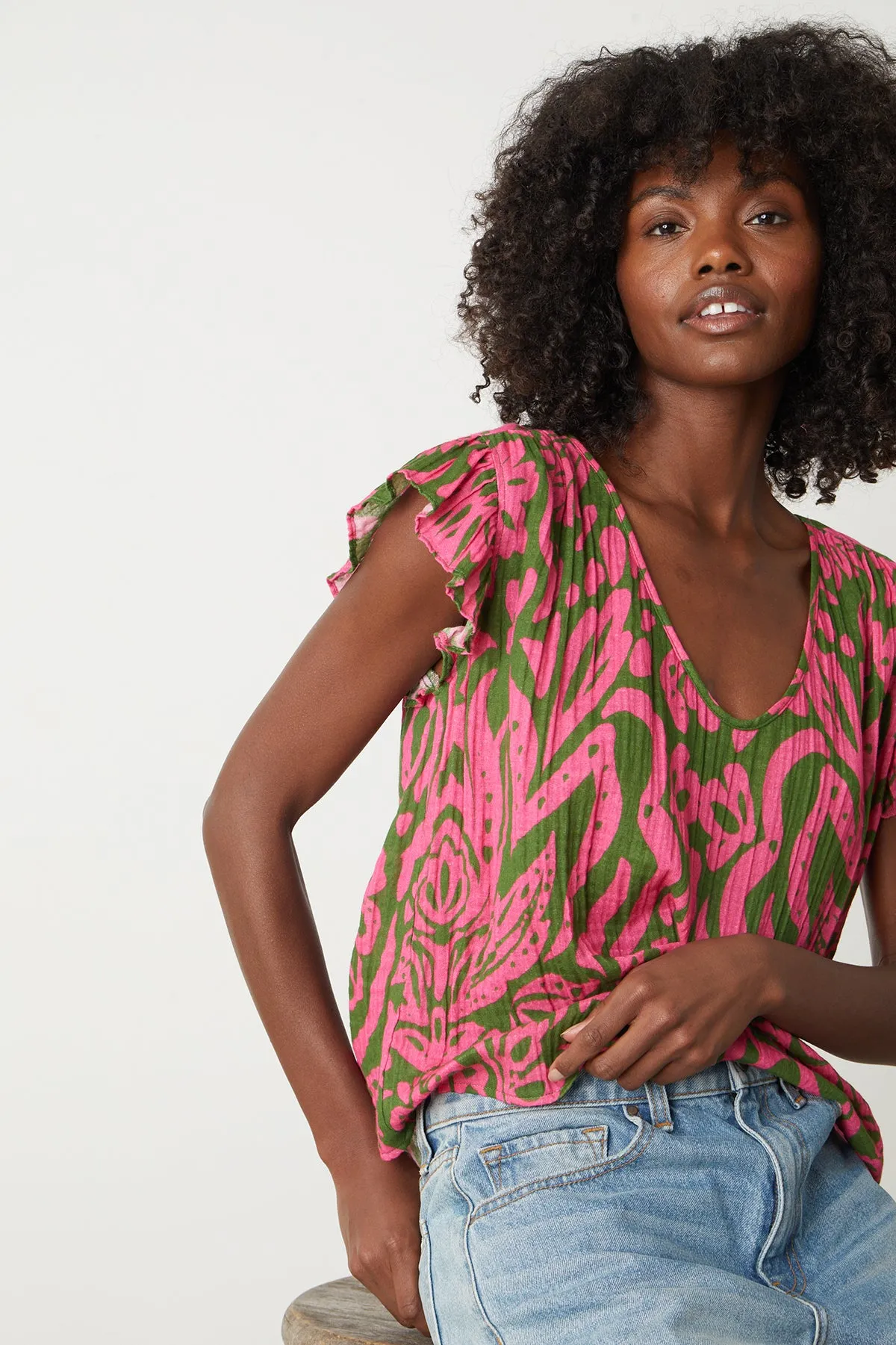 ALEAH PRINTED COTTON GAUZE TOP