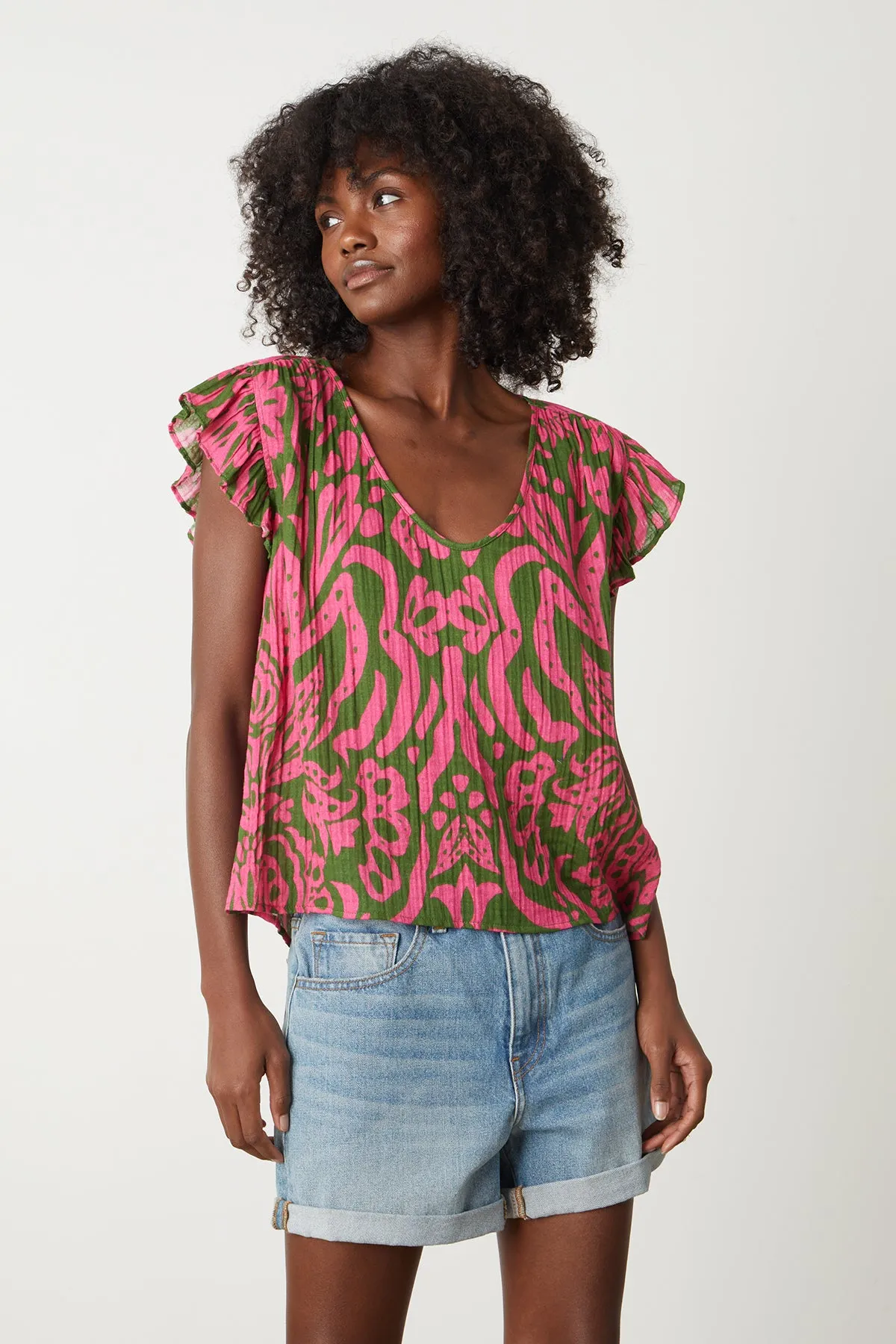 ALEAH PRINTED COTTON GAUZE TOP