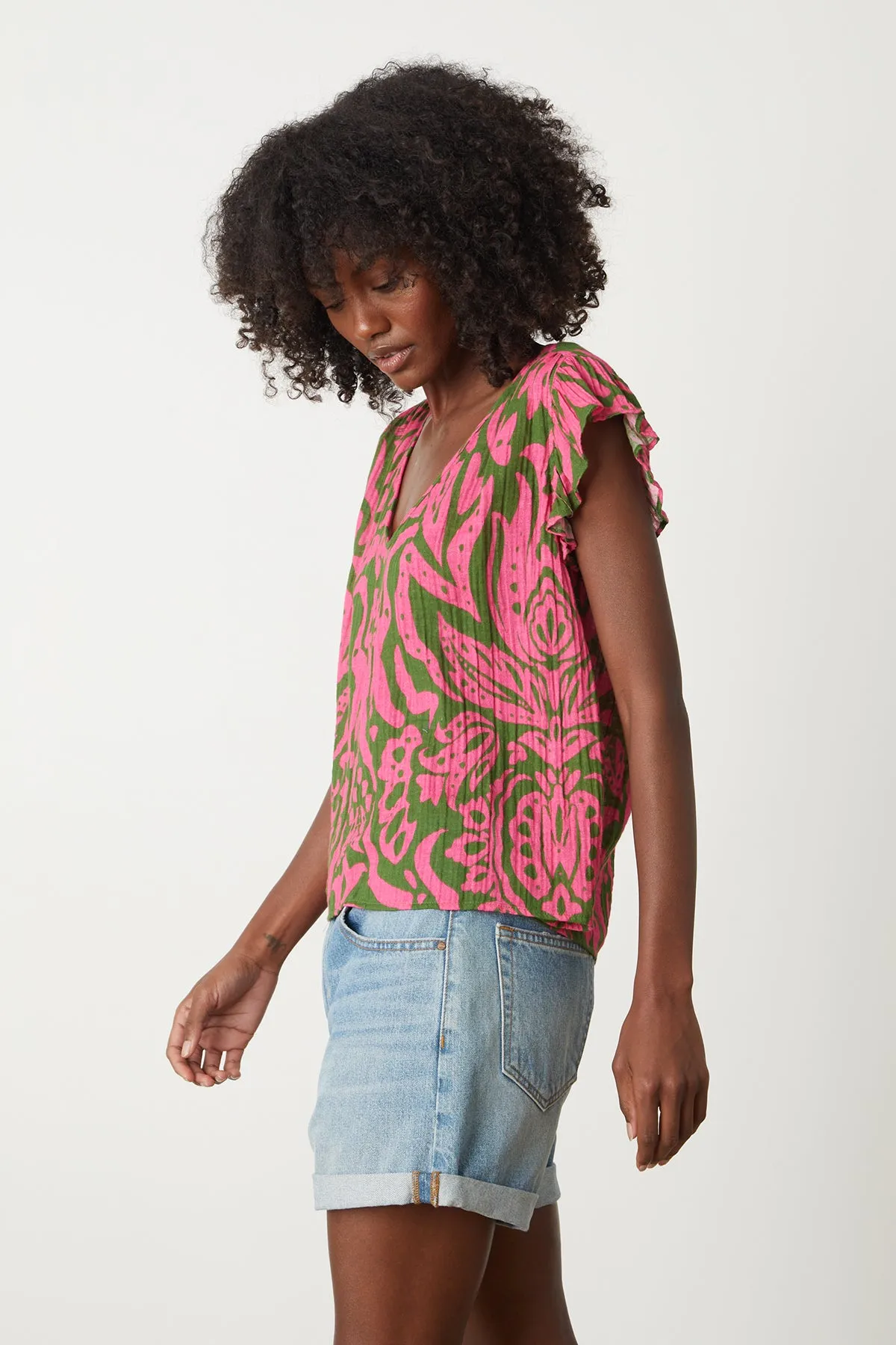 ALEAH PRINTED COTTON GAUZE TOP