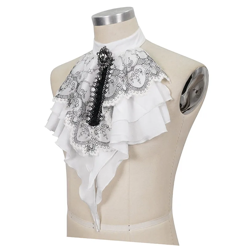 AS121 Black Thread Embroidered White Gothic Bow Tie