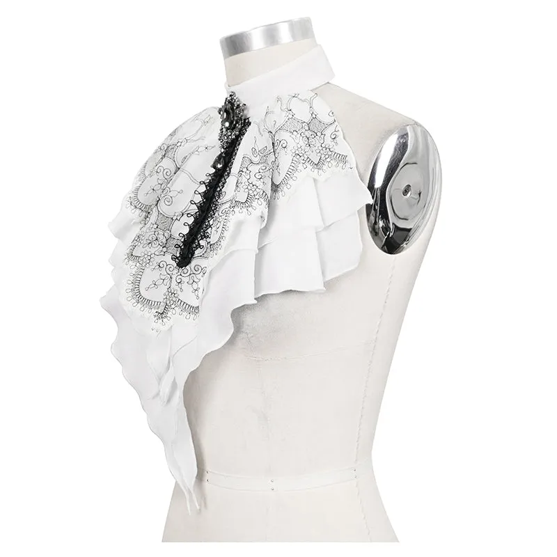 AS121 Black Thread Embroidered White Gothic Bow Tie