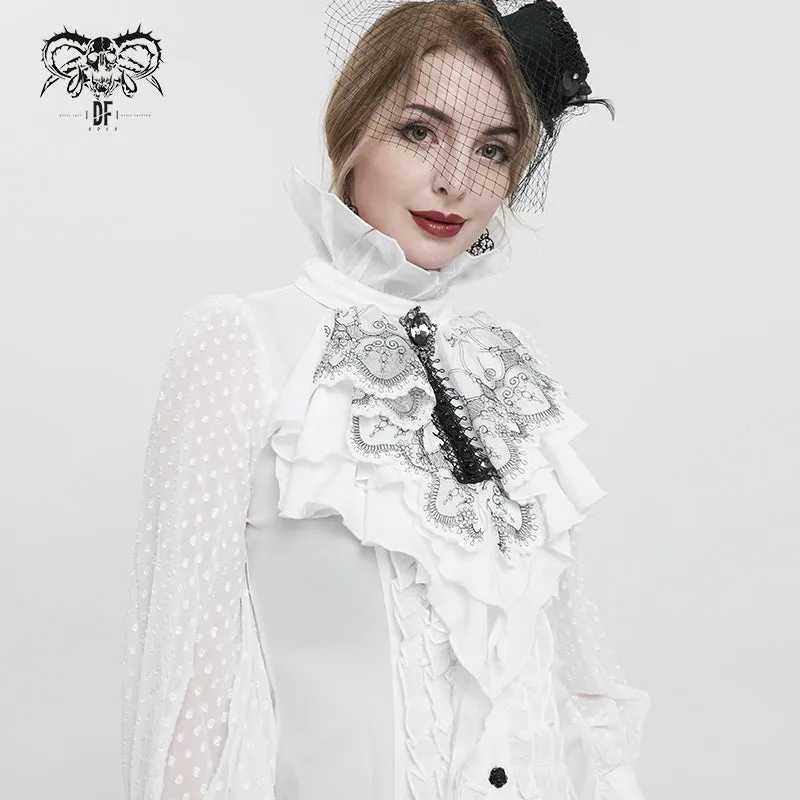 AS121 Black Thread Embroidered White Gothic Bow Tie