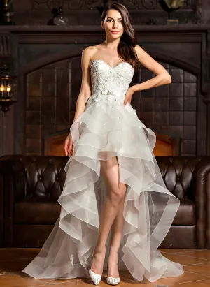 Asymmetrical With A-Line Wedding Dresses Bow(s) Tulle Dress Sweetheart Wedding Beading Aniyah