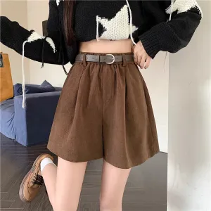 Autumn Winter Corduroy High Waist Wide-leg Fashion Shorts