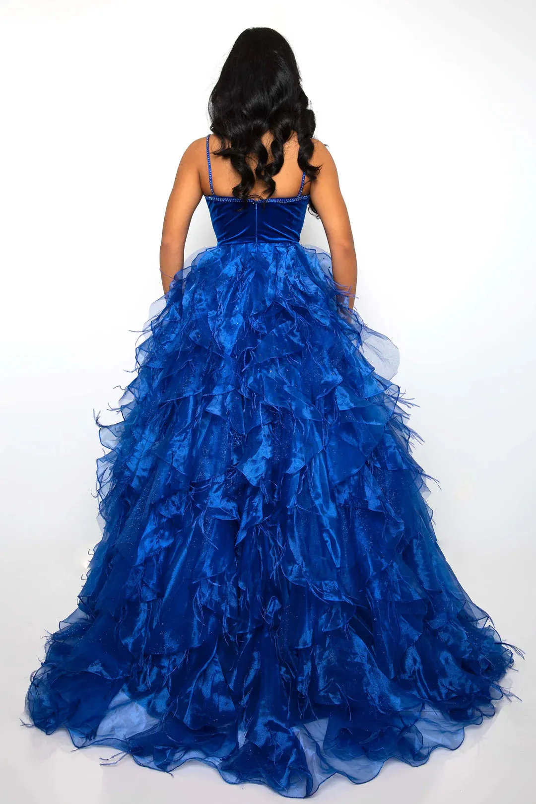 Ava Presley 39554 Feather Velvet Dress A Line Ruffle Ballgown V Neck Formal Pageant Prom