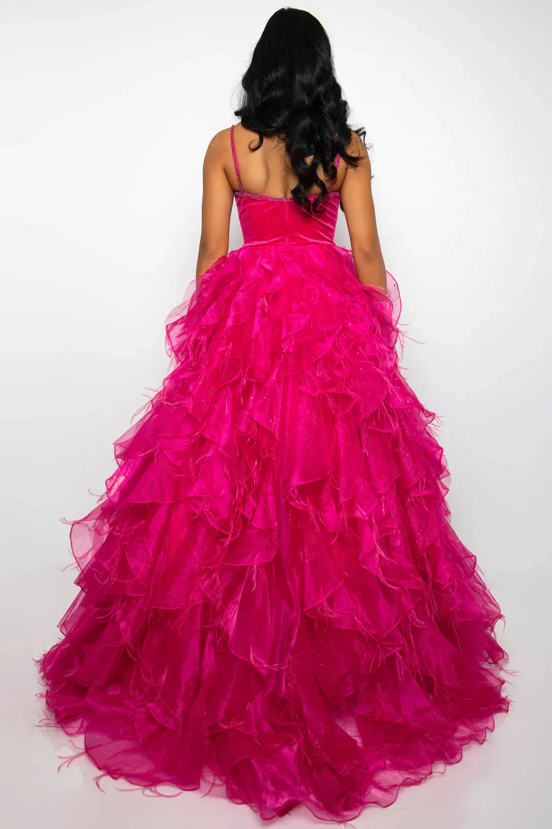 Ava Presley 39554 Feather Velvet Dress A Line Ruffle Ballgown V Neck Formal Pageant Prom