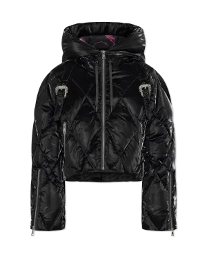 Baroque Buckle Hooded Puffer Bomber Jacket