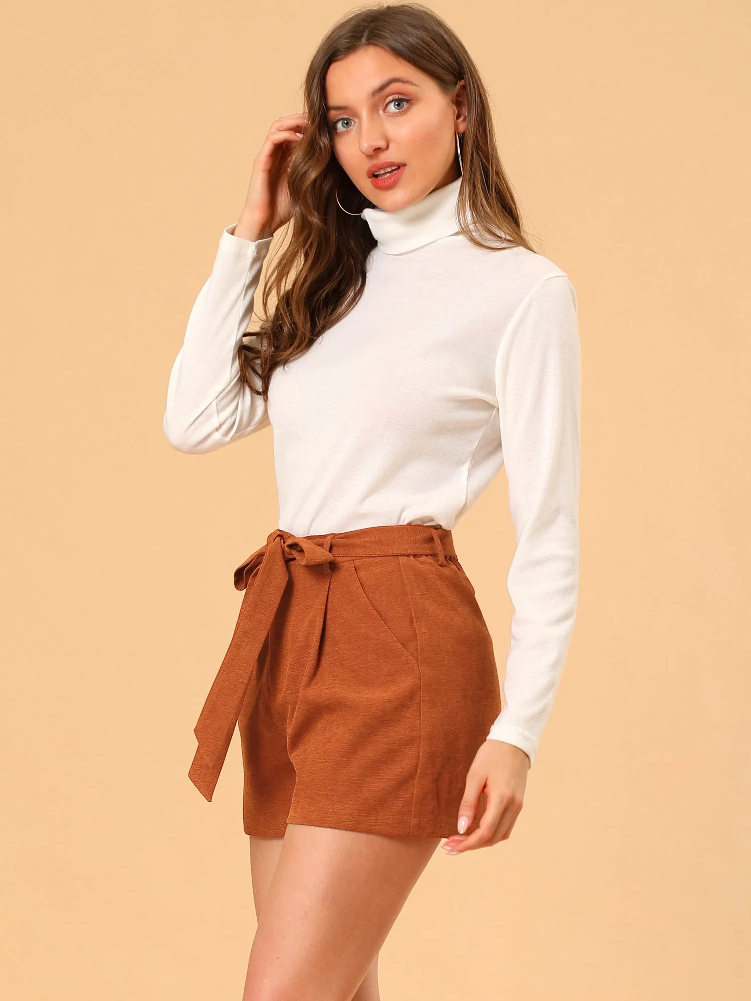 Belted Corduroy Casual Straight Leg High Waist Shorts