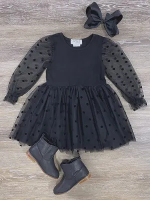 Black Dot Chiffon Girls Special Occasion Tutu Dress