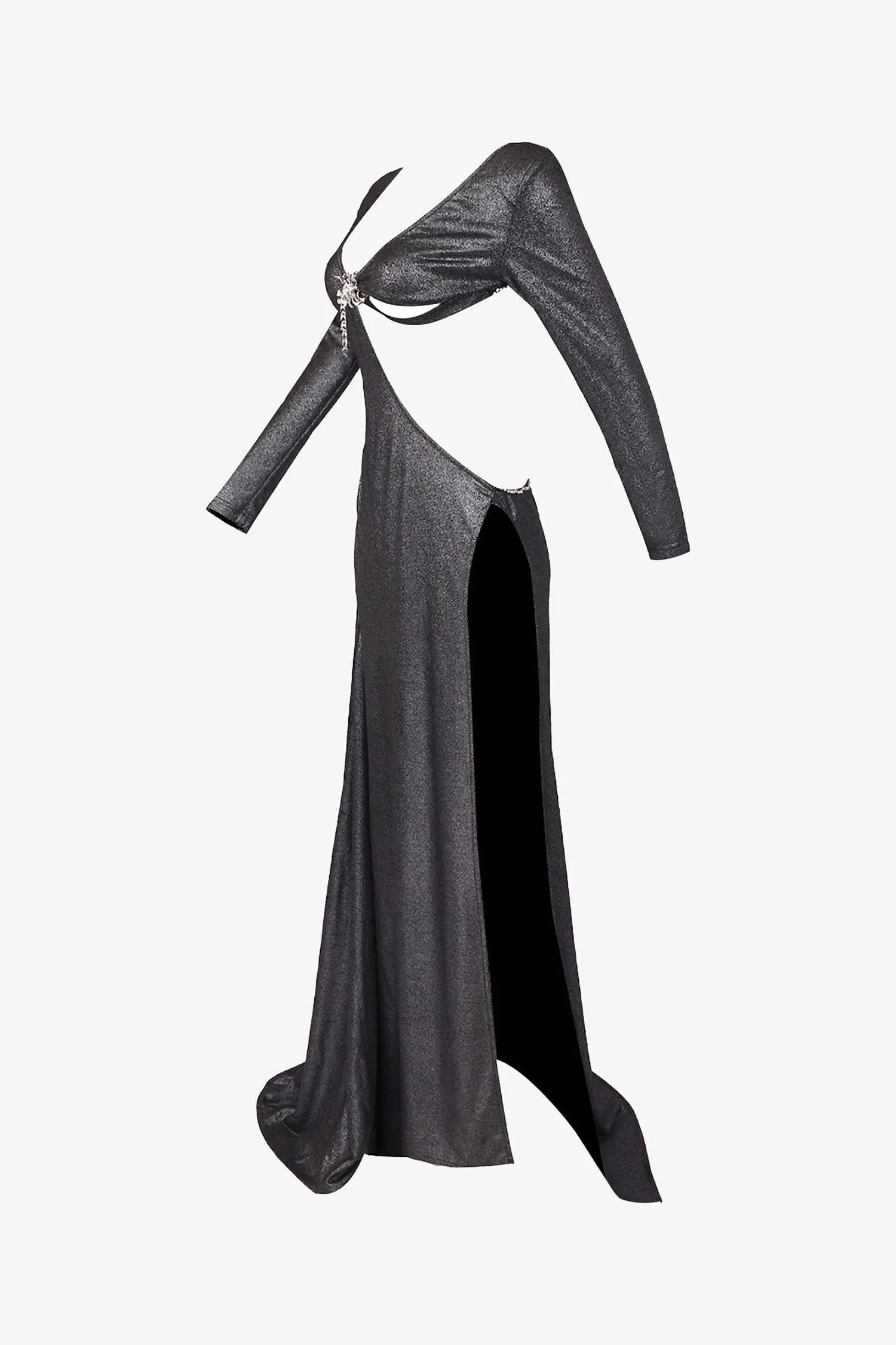 Black Glitter Cutout Long Sleeve Maxi Dress