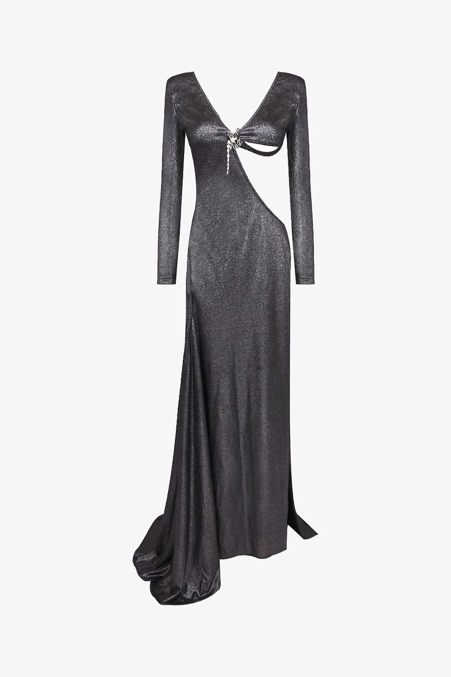 Black Glitter Cutout Long Sleeve Maxi Dress