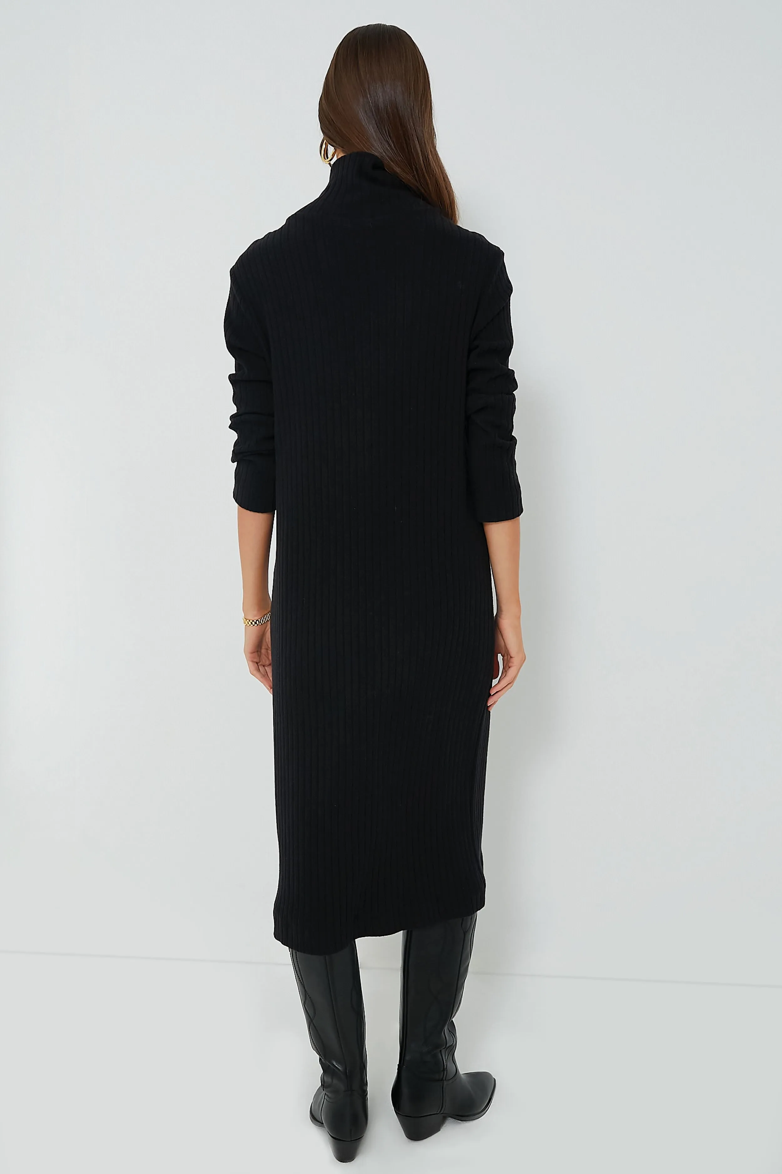 Black Sweater Rib Turtleneck Dress