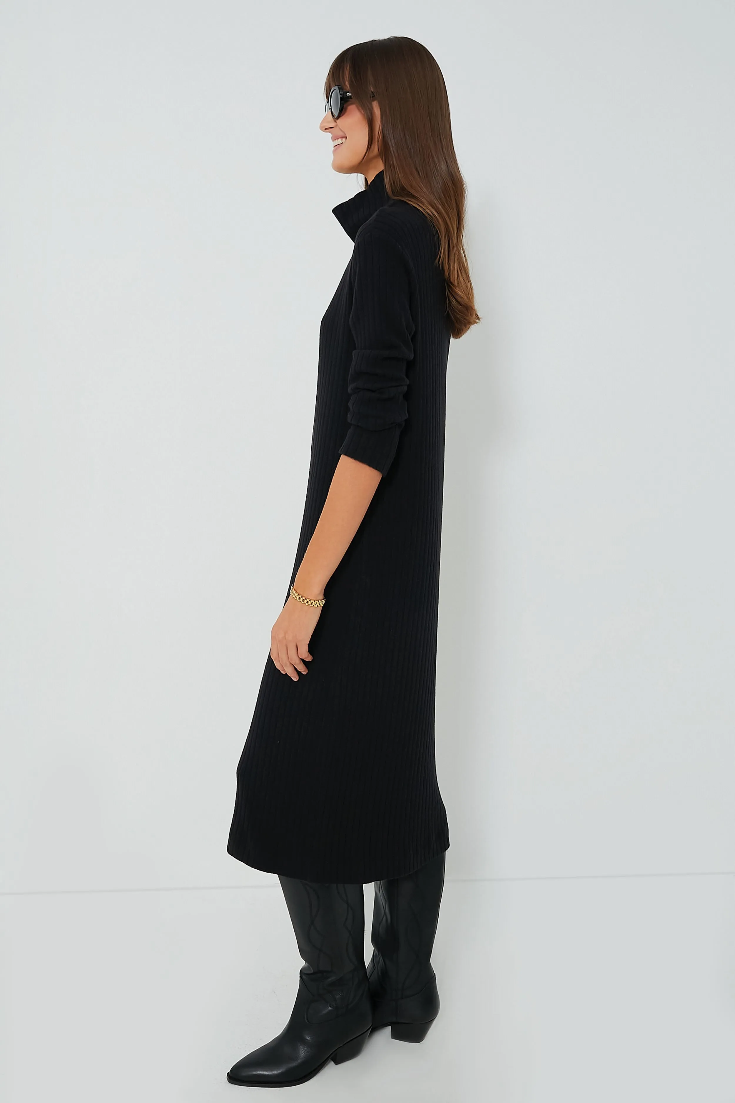 Black Sweater Rib Turtleneck Dress