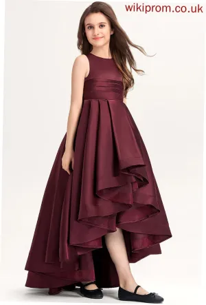 Brylee Scoop With Neck Satin Asymmetrical A-Line Junior Bridesmaid Dresses Ruffle