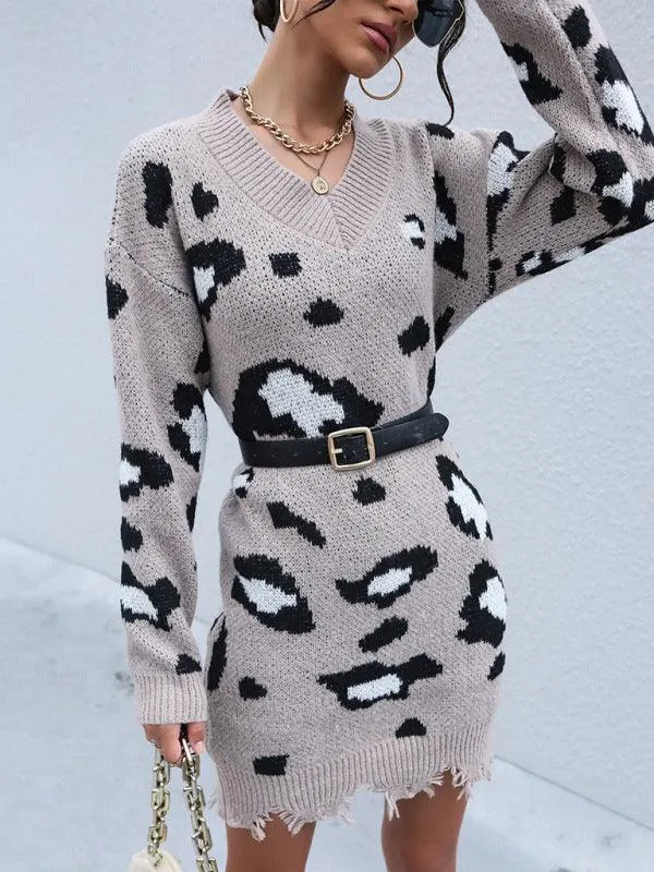 Chic Leopard Knit Sweater Dress - Cozy Elegance for the Modern Woman