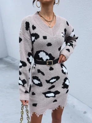 Chic Leopard Knit Sweater Dress - Cozy Elegance for the Modern Woman