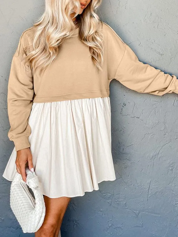 Chic Ribbed Knit Sweater Dress with Contemporary Dropped Sleeves - Women's Casual Elegance