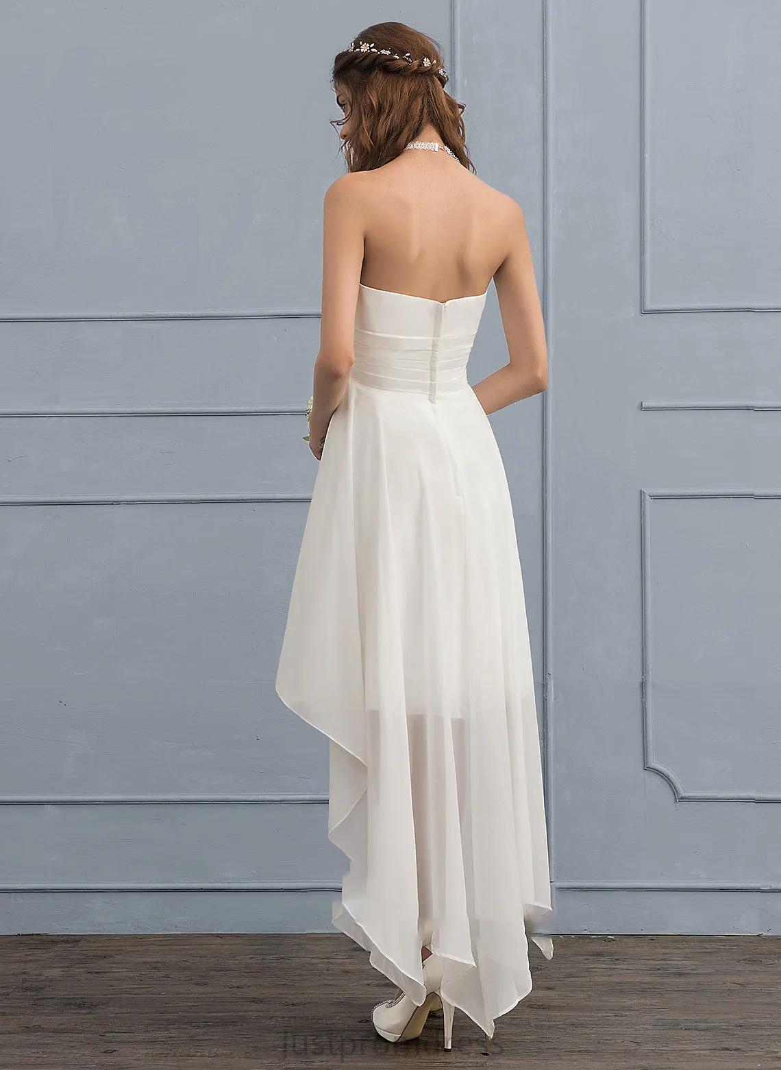 Chiffon A-Line Ruffle Asymmetrical Evelyn Wedding Dress Wedding Dresses With Sweetheart