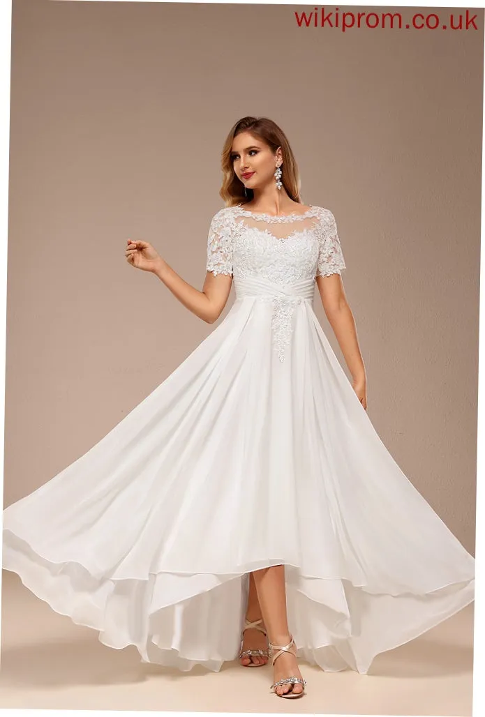 Chiffon Dress Boat Wedding Wedding Dresses Asymmetrical A-Line Neck Lace Maya