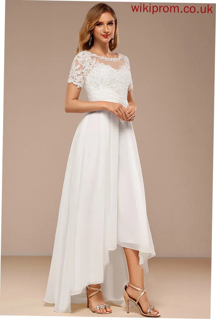 Chiffon Dress Boat Wedding Wedding Dresses Asymmetrical A-Line Neck Lace Maya