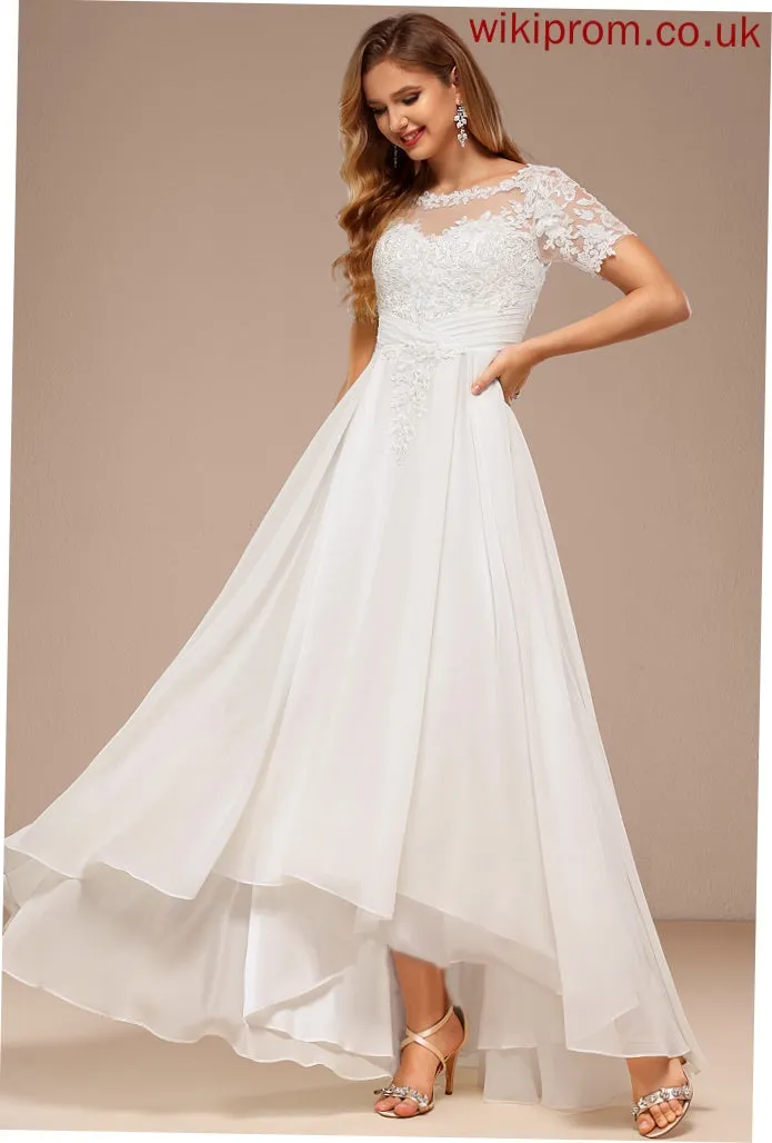 Chiffon Dress Boat Wedding Wedding Dresses Asymmetrical A-Line Neck Lace Maya