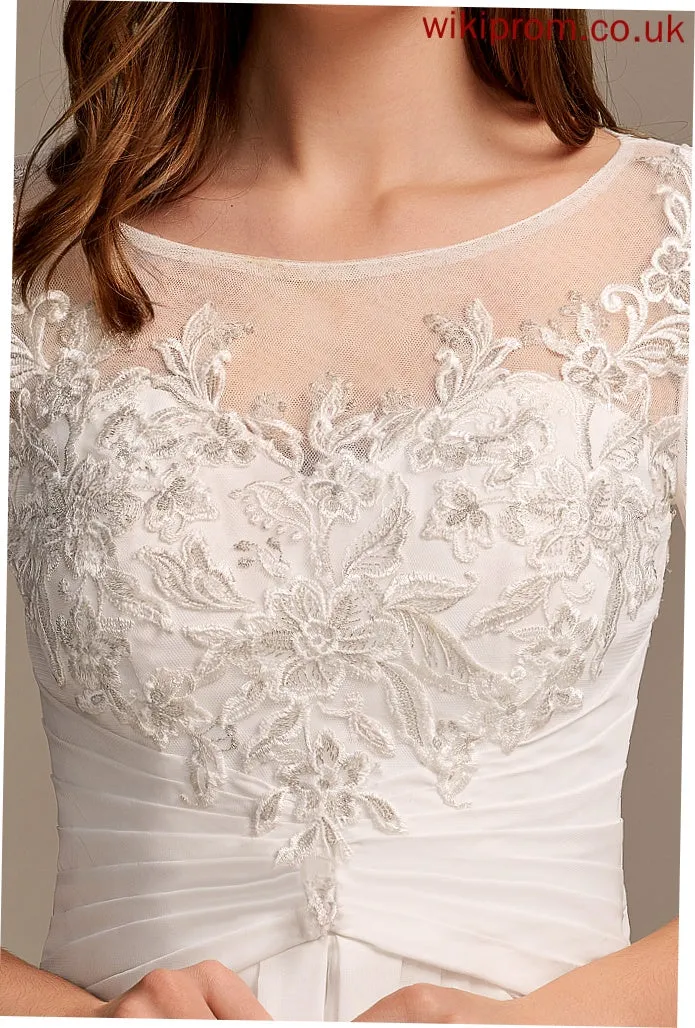 Chiffon Lace Asymmetrical A-Line Wedding Dresses Dress With Illusion Phyllis Wedding