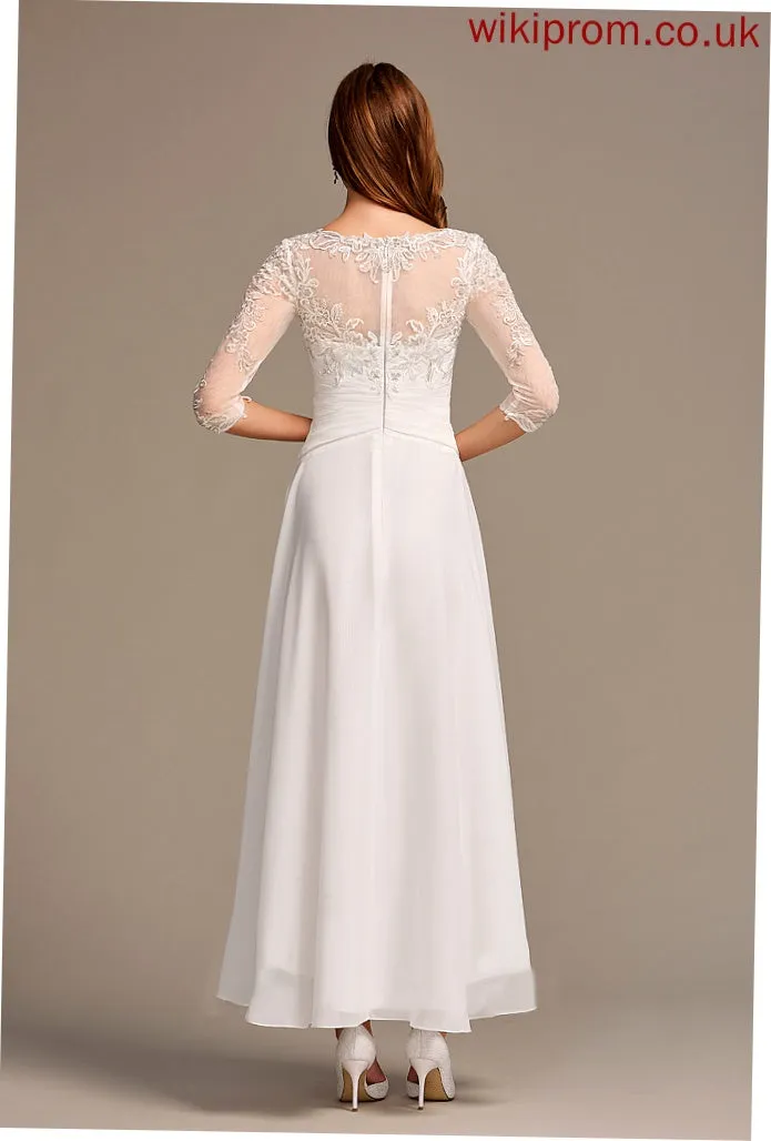 Chiffon Lace Asymmetrical A-Line Wedding Dresses Dress With Illusion Phyllis Wedding