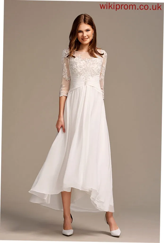 Chiffon Lace Asymmetrical A-Line Wedding Dresses Dress With Illusion Phyllis Wedding