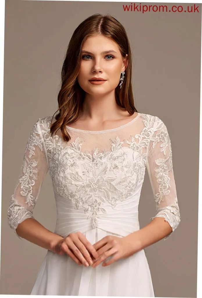 Chiffon Lace Asymmetrical A-Line Wedding Dresses Dress With Illusion Phyllis Wedding