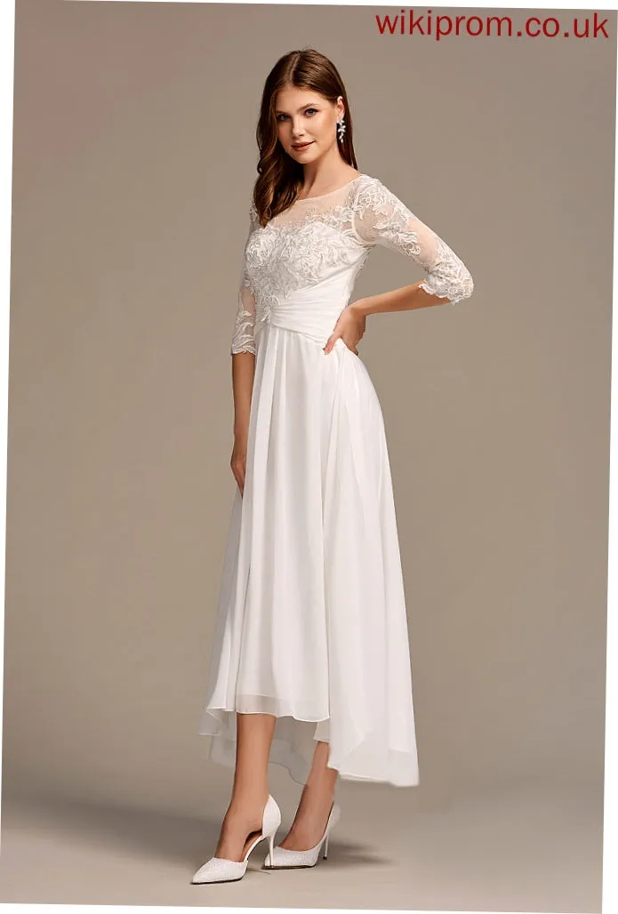 Chiffon Lace Asymmetrical A-Line Wedding Dresses Dress With Illusion Phyllis Wedding