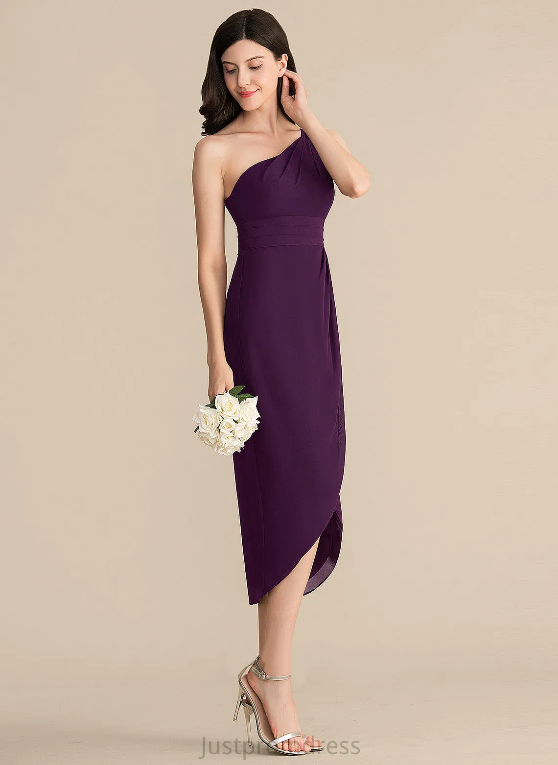 Chiffon With Sheath/Column Cocktail Dress Asymmetrical Cocktail Dresses Holly One-Shoulder Ruffle