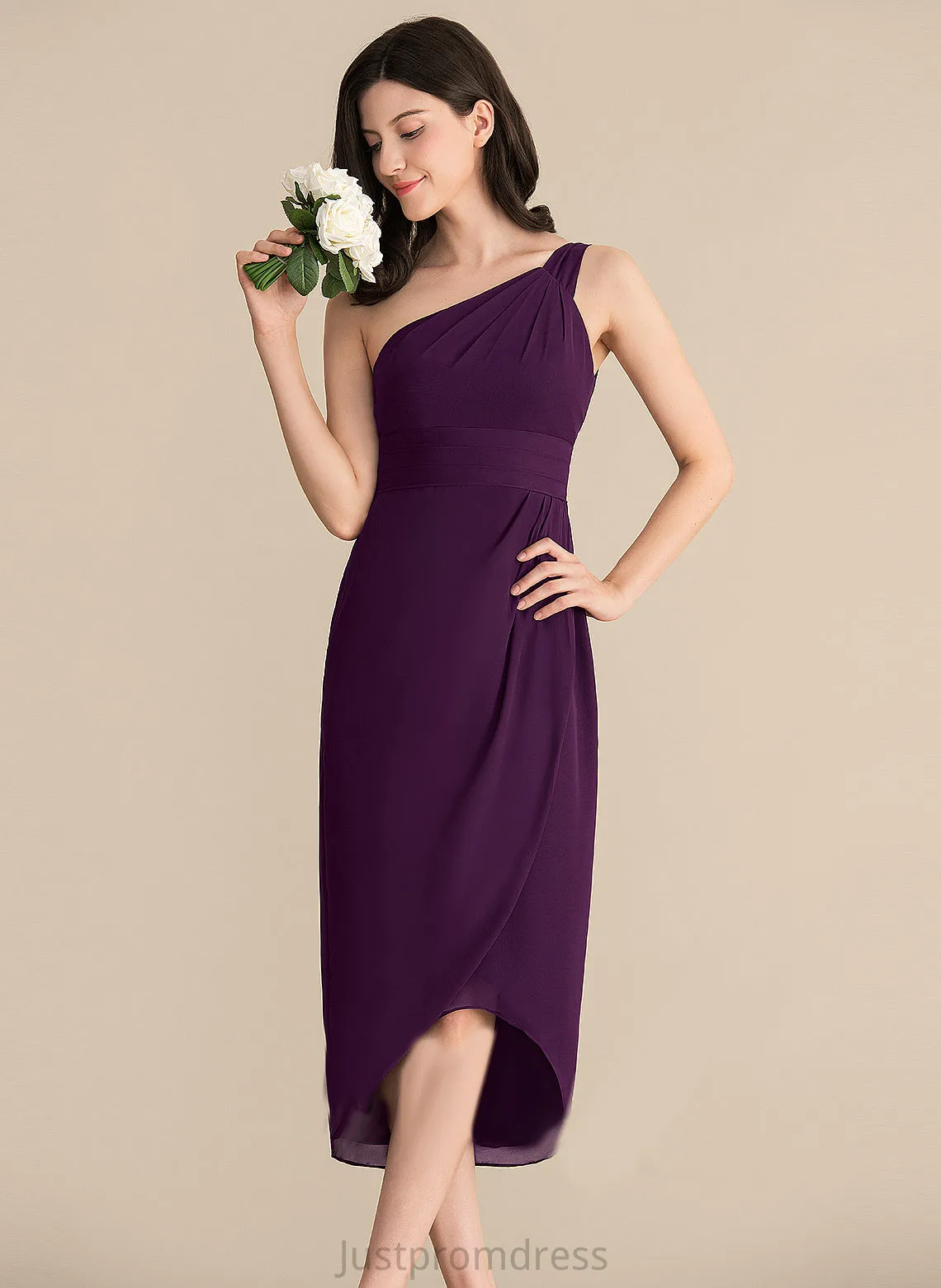 Chiffon With Sheath/Column Cocktail Dress Asymmetrical Cocktail Dresses Holly One-Shoulder Ruffle