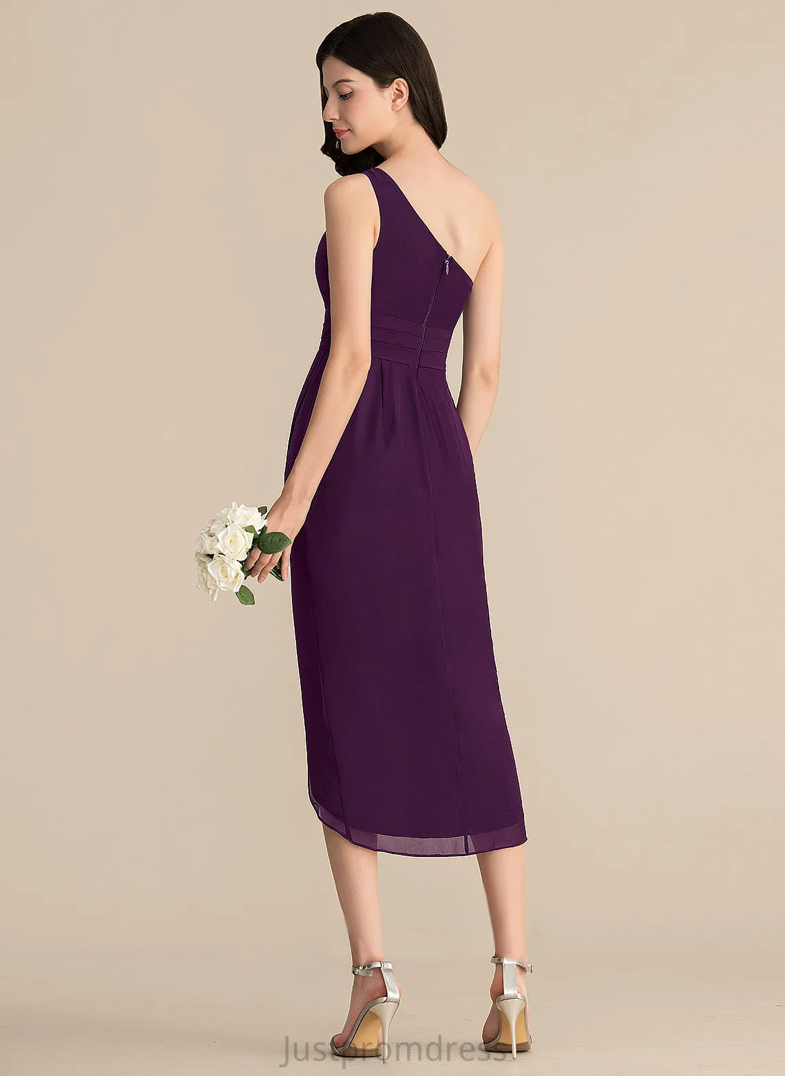 Chiffon With Sheath/Column Cocktail Dress Asymmetrical Cocktail Dresses Holly One-Shoulder Ruffle