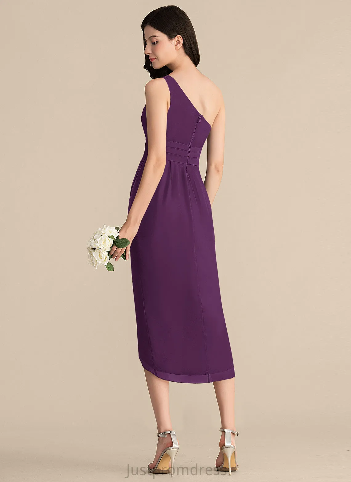 Chiffon With Sheath/Column Cocktail Dress Asymmetrical Cocktail Dresses Holly One-Shoulder Ruffle