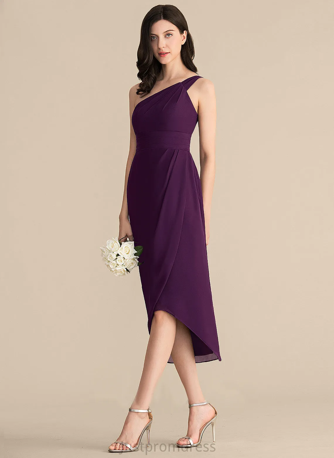 Chiffon With Sheath/Column Cocktail Dress Asymmetrical Cocktail Dresses Holly One-Shoulder Ruffle