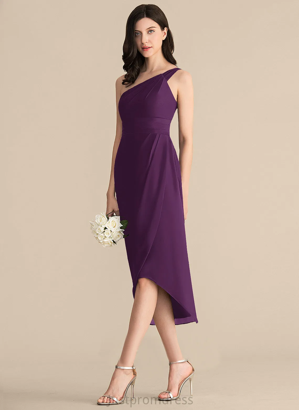 Chiffon With Sheath/Column Cocktail Dress Asymmetrical Cocktail Dresses Holly One-Shoulder Ruffle