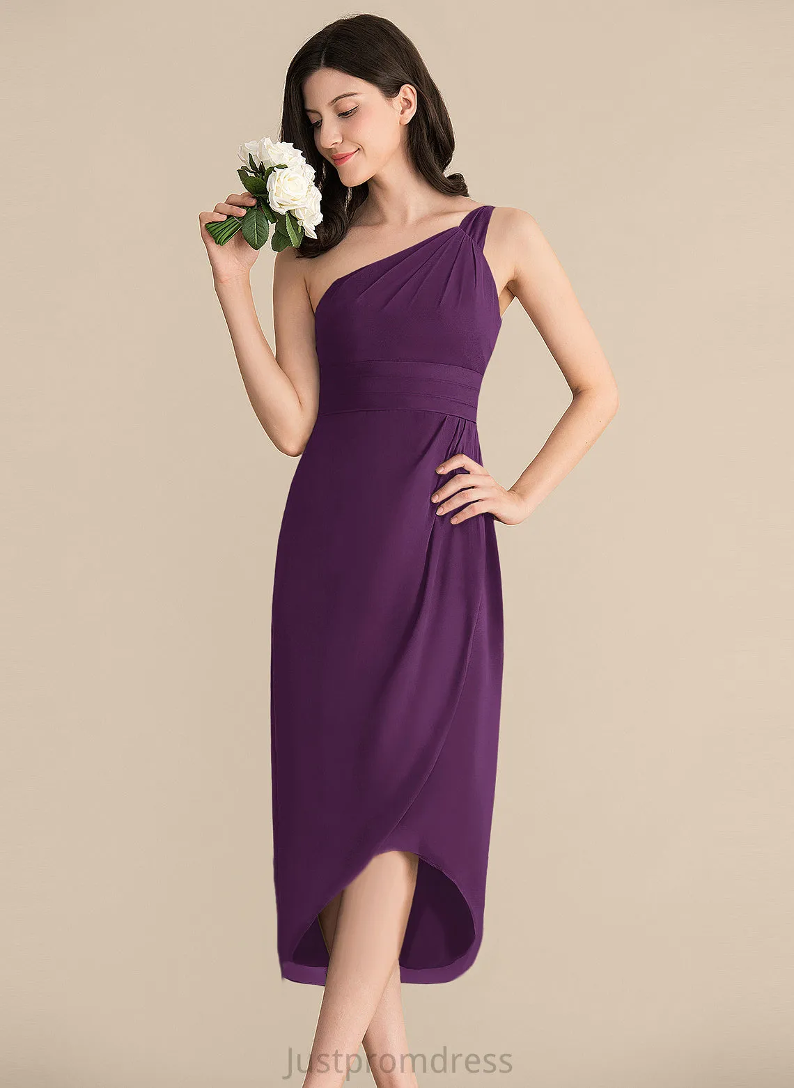 Chiffon With Sheath/Column Cocktail Dress Asymmetrical Cocktail Dresses Holly One-Shoulder Ruffle