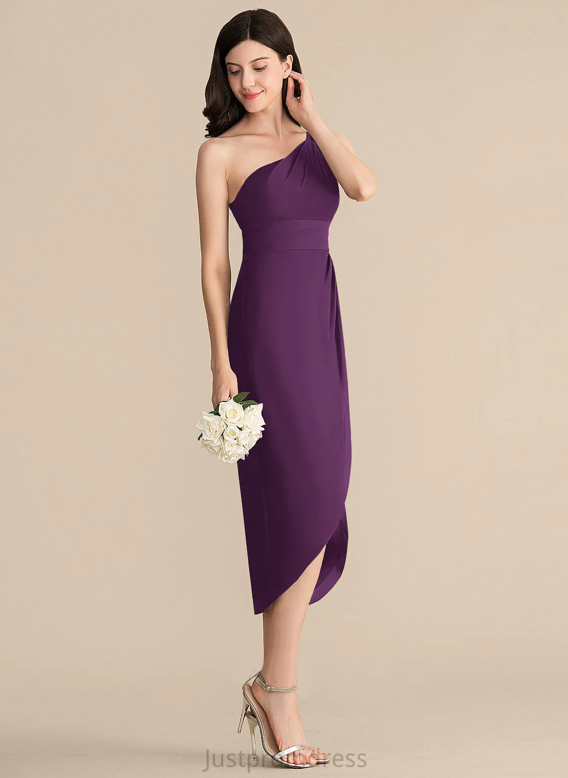 Chiffon With Sheath/Column Cocktail Dress Asymmetrical Cocktail Dresses Holly One-Shoulder Ruffle