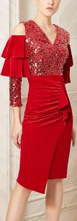 Cold-Shoulder Asymmetrical Sequined Velvet Evening Dress