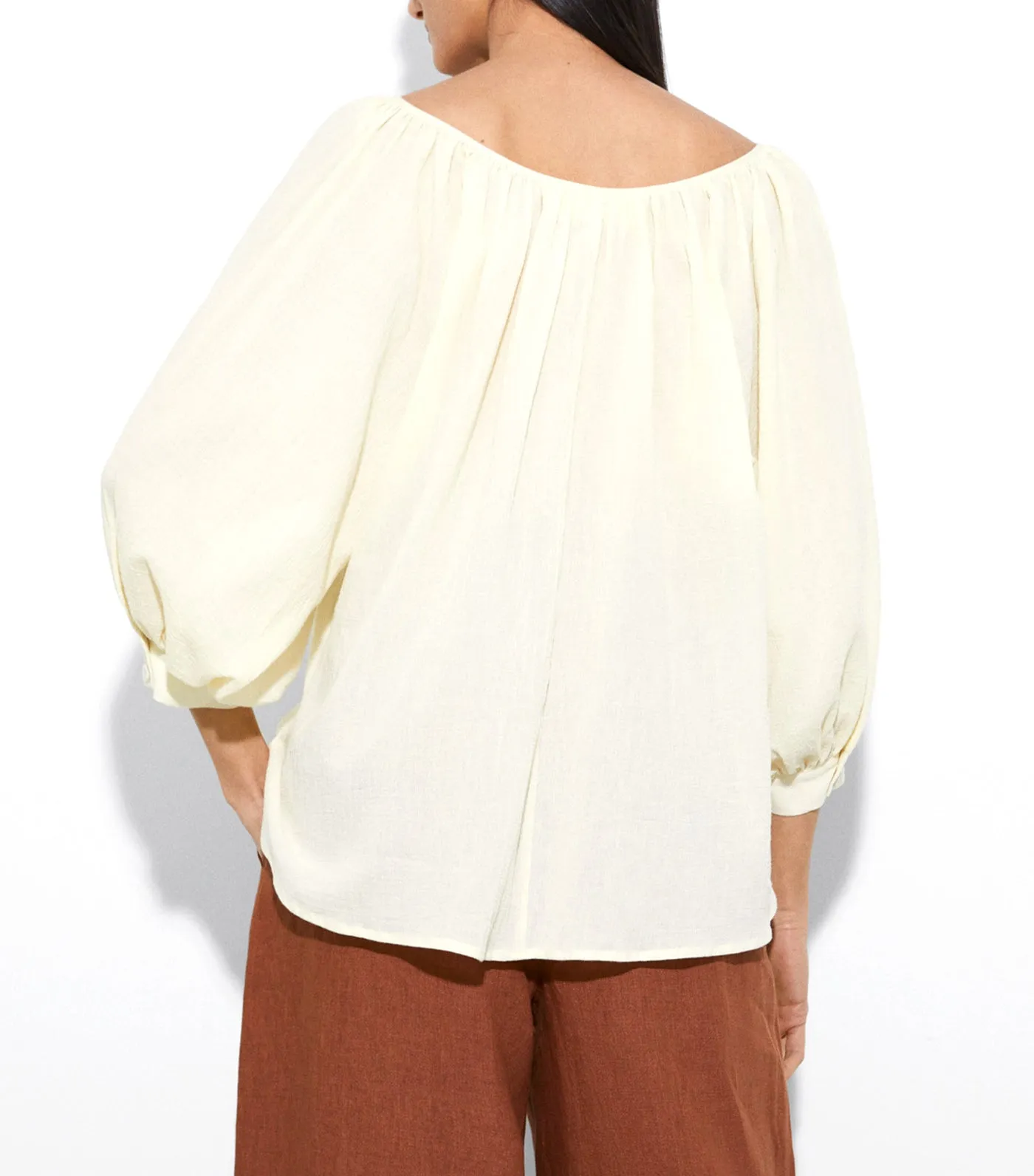 Cotton Ruffled Blouse Beige