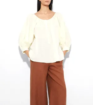 Cotton Ruffled Blouse Beige