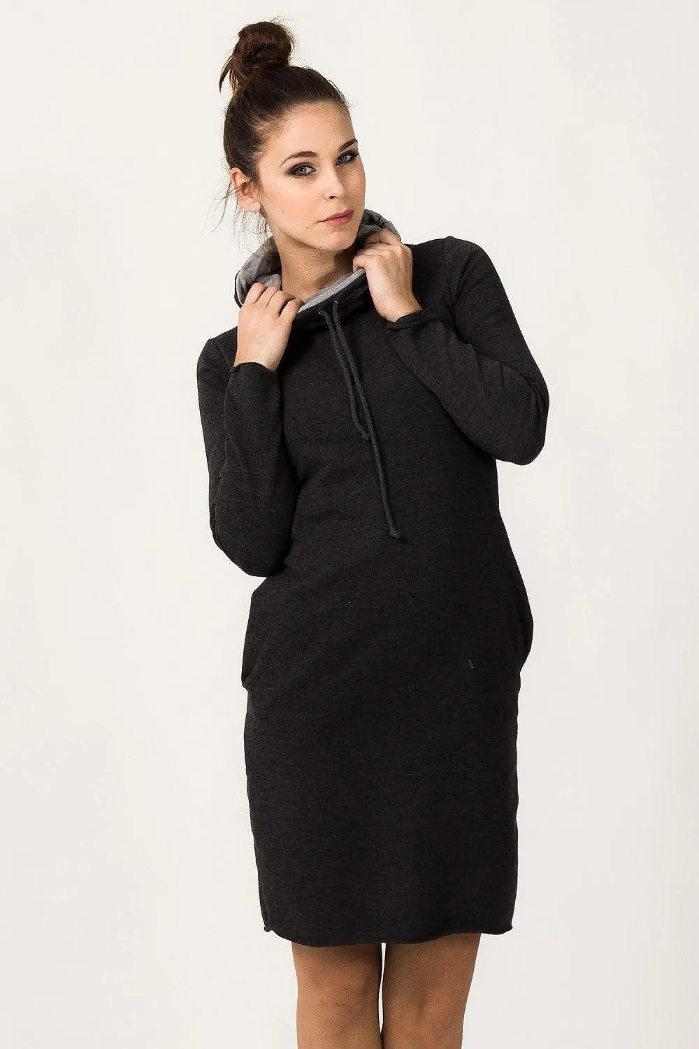 Cozy Knit Sweater Dress with Stylish Chimney Neckline and Handy Side Pockets